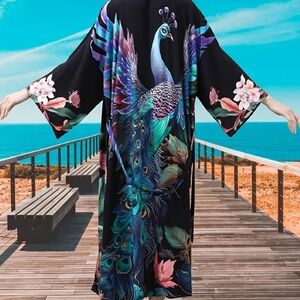 Peacock Print Kimono